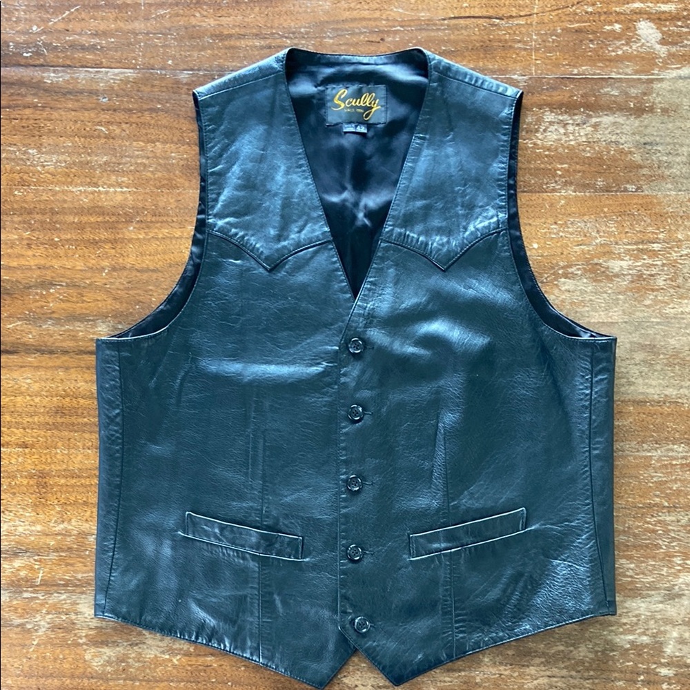 Scully Black Western Leather Vest size 42 Men’s goth steampunk